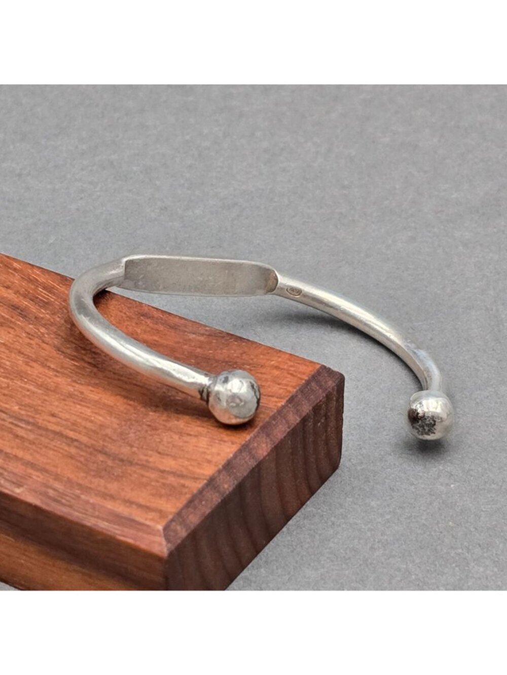 Vintage 800 Silver Cuff Bracelet 6.75" Engravable ID Plate Ball Tip Minimalist - Picture 2 of 14